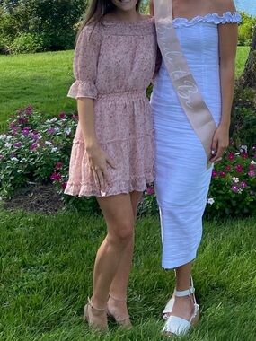 Pink Floral Off-Shoulder Mini Dress - Sz S